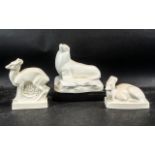 Three Wedgwood Glazed Porcelain Animals, comprising a Wedgwood cream glazed porcelain deer figure,