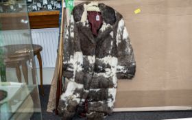 Ladies Full Length Mink Coat, brown and cream fur, collar and revere, with two slit pockets, hook