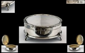 Edwardian Period - Nice Quality ladies Sterling Silver Round Lidded - Footed Trinket Box.