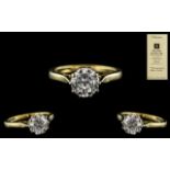 18ct Gold - Pleasing Single Stone Diamond Set Ring with 10 Claw ' Coronet ' Setting / Design.