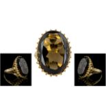9ct Gold - Large and Impressive Single Stone Topaz Set Ring - 1970's. Full Hallmark for 9.375.
