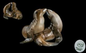 Rosenthal Superb Hand Painted Porcelain Figure ' Sea lions ' Kissing. Artist K.