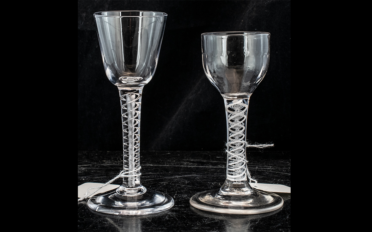 Antique Period - Pair of Opaque Twist Stem Wine Glasses.