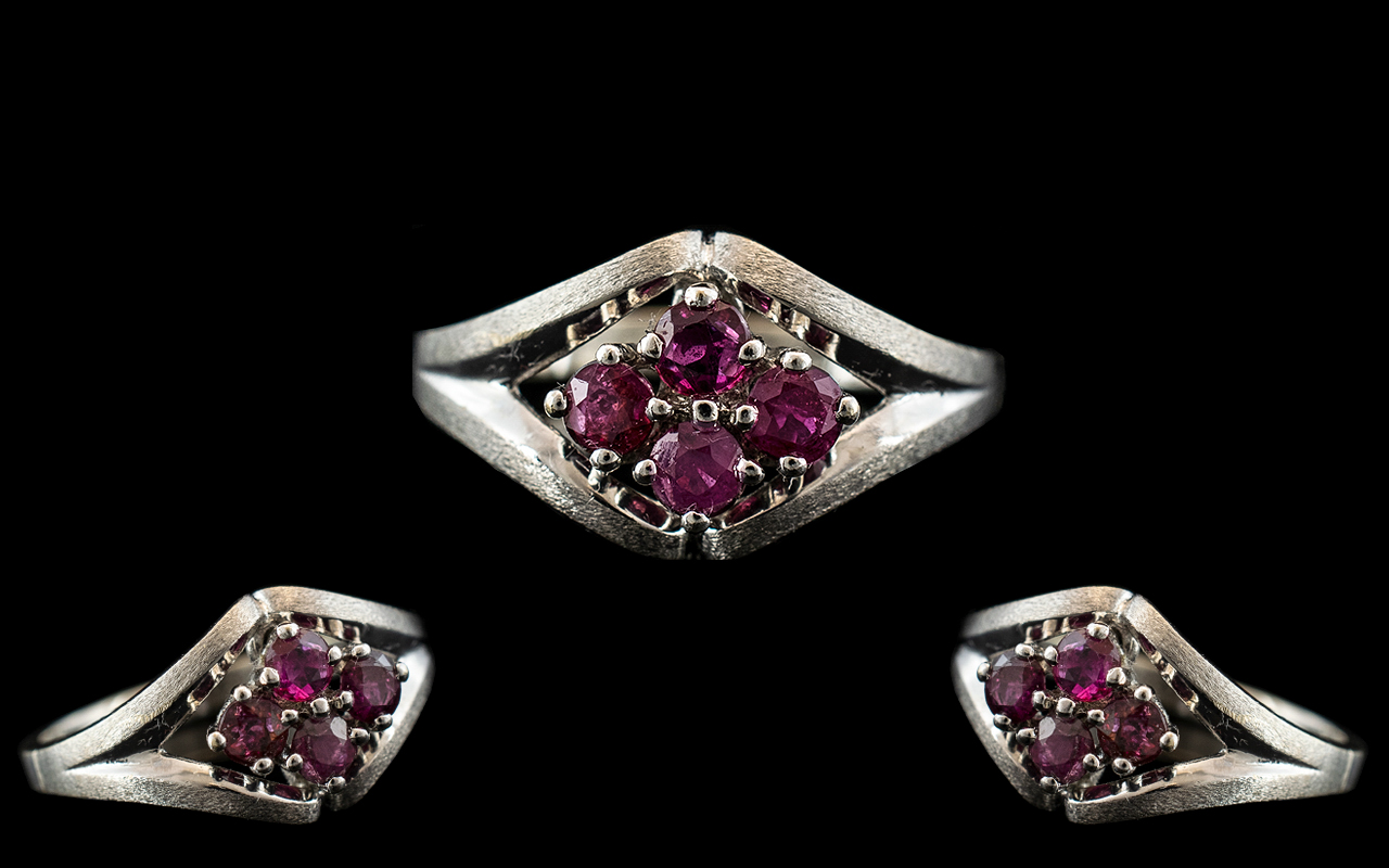 18ct White Gold - Attractive Ruby Set Dress Ring, Marked 750 to Interior of Shank. The Four