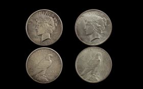 United States of America Silver ' Peace ' One Dollar Coins ( 2 ) In Total .Dates 1923 & 1926.