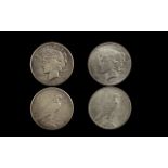 United States of America Silver ' Peace ' One Dollar Coins ( 2 ) In Total .Dates 1923 & 1926.