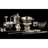 Sixteen Various Silver Items including vases, salts, pepper pots, lace hooks, mug, sugar bowl,