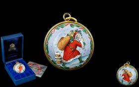 Halcyon Days Enamels Hand Painted Ltd Edition - Father Christmas Bauble - Ornament with Ribbon of
