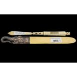 Antique Ivory Paper Knife, 10 inches (25cms) long, with a Bakelite 'ivory' elephant paper knife,