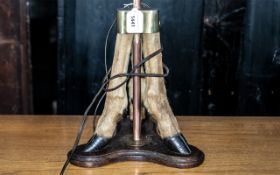 Taxidermy Interest - Deer Hoof Table Lamp, with retro shade, height including shade 26''.