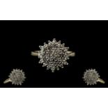 Ladies 9ct Gold - Attractive Diamond Cluster Ring - Flower head Setting.