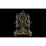 Large & Impressive French Bronzed Metal Antique Mantle clock, depicting the muses and arts, with two