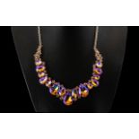 Champagne Gold to Purple Crystal Necklace, large and graduated pear shape crystals in a warm,