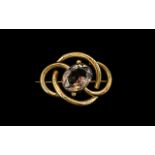 Victorian Period - Ladies 18ct Gold Openwork Brooch, Set with a Large Faceted Smoky Topaz of