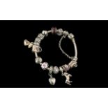 Pandora - Vintage Sterling Silver Bracelet, Loaded with 15 Quality Pandora Charms.