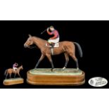 Royal Worcester Superb Hand Painted Ceramic Jockey and Horse Figure,