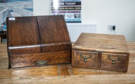 Early 20th Century Oak Stationery Box, hinged front with fitted interior and single drawer,