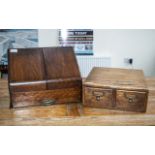 Early 20th Century Oak Stationery Box, hinged front with fitted interior and single drawer,