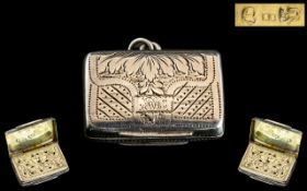 William IV Excellent Miniature Sterling Silver Vinaigrette with Gilt Floral Grill.