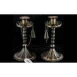 Pair of 'Coburg' Signed Wrought Iron Arts & Crafts Candlesticks,