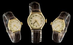 Ladies Vintage 9ct Gold Watch with leather strap, named to the dial 'Hatty',