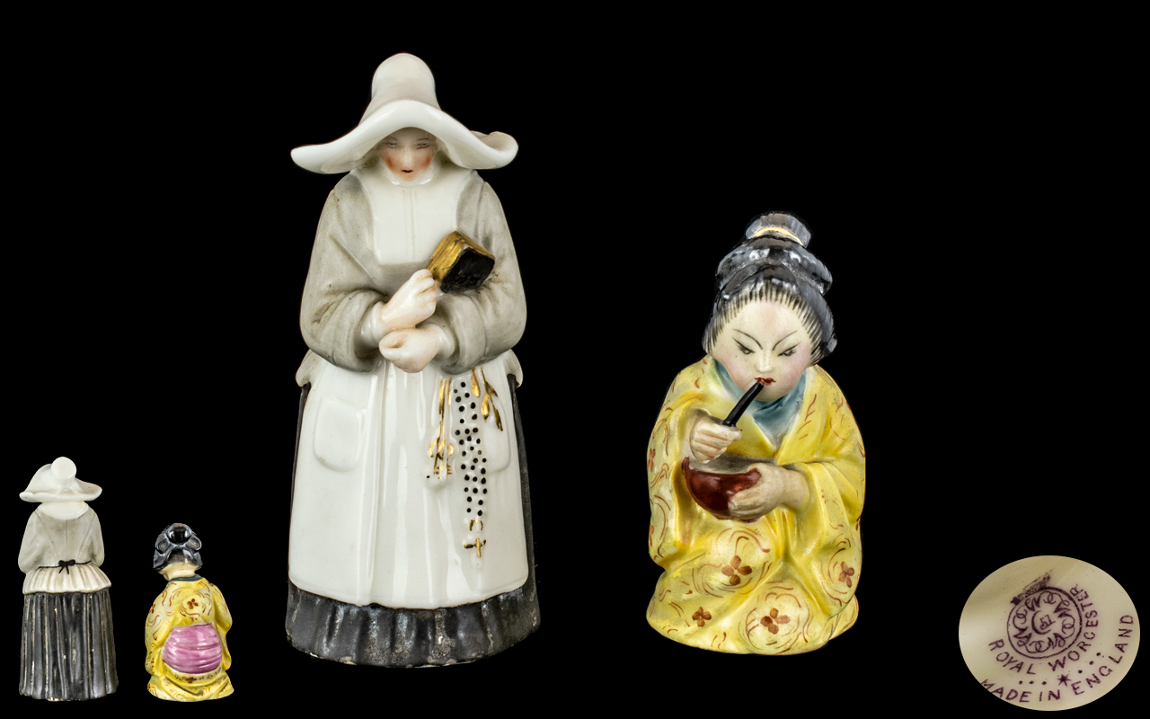 Royal Worcester - Early Period Hand Painted Candle Snuffer ' Japanese Girl ' Date 1920.