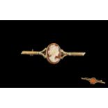 Antique 9ct Gold Cameo Tie Brooch. Nice Quality Cameo Set In 9ct Gold.