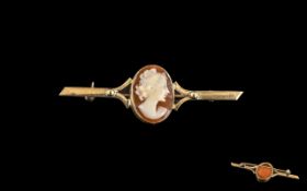 Antique 9ct Gold Cameo Tie Brooch. Nice Quality Cameo Set In 9ct Gold.