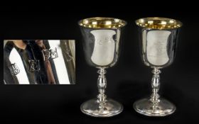 Preston Guild 1972 Pair of Sterling Silver Goblets with Gilt Interiors, Complete with Presentation