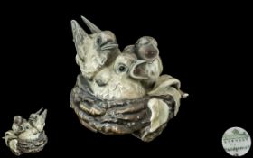 Rosenthal - Early Period Superb Hand Painted Porcelain Figure Group - Depicts 3 Chicks In a Nest.