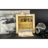 WWII Period 'Puretha Respirator Mark lV' Poster with a Panorama MCUA face mask and two photos of a