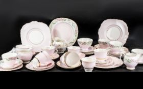 Colclough Pink Tea Service, in pink ground with floral decoration, comprising six tea cups,