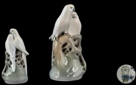 Royal Copenhagen Superb Handmade and Hand Painted Porcelain Birds Figure - Pair of Parrots on