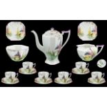 Shelley - Art Deco Period Wonderful ( 15 ) Piece Coffee Set - Date 1928. ' Garden Urn ' Design.