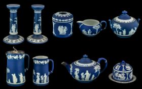 Collection of Superior Wedgwood Dark Blue Jasperware, late 19th/early 20th Century,