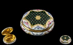 Late 19th Century Enamelled & Jewelled Oval Trinket Box, gilt interior,
