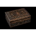 Finely Carved Antique Indian Sandalwood Trinket Box, decorated to the lid with temple maidens and