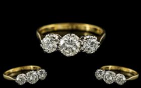 18ct Gold and Platinum - Attractive 3 Stone Diamond Set Ring.