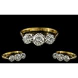 18ct Gold and Platinum - Attractive 3 Stone Diamond Set Ring.