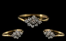 Ladies - Petite 9ct Gold Diamond Set Cluster Ring. Full Hallmark to Interior of Shank - 9.375.