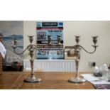 Pair of Three Branch Silver Plated Candelabras, good quality, measure 17'' tall x 16'' wide.