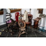 Traditional Antique Cottage Spinning Wheel with pedal action and spinning shuttle; 55 inches (137.