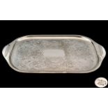 Good Quality - Large Silver Plated Twin Handled Tray With Engraved Decoration to Centre.