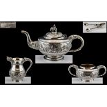 Anglo - Indian Superb Quality 4 Piece Silver Tea Service, Features Elephant Trunks Handles and