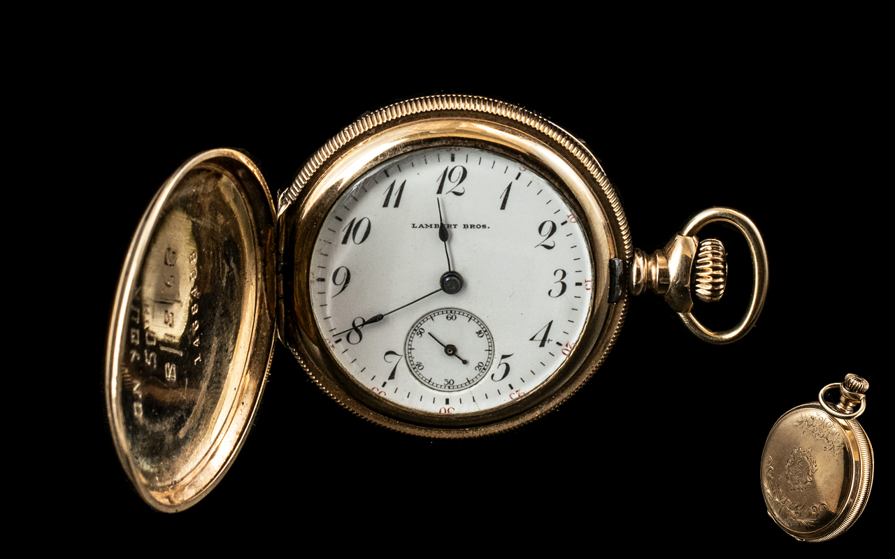 Ladies - Early 20th Century Deluxe Gold Filled Key-less Full Hunter Pocket Watch of Small Size,