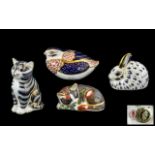 A Collection of Four Royal Crown Derby Paperweights to include Catnip Kitten, a Quail,