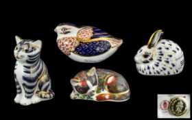 A Collection of Four Royal Crown Derby Paperweights to include Catnip Kitten, a Quail,