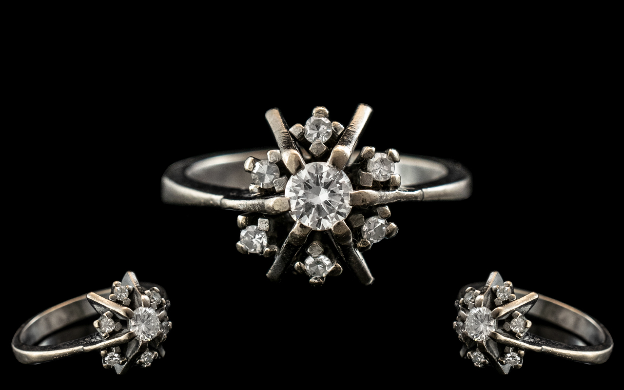 Ladies - Platinum Diamond Set Dress Ring - Flower head Setting.