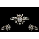 Ladies - Platinum Diamond Set Dress Ring - Flower head Setting.