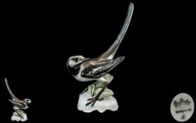 Rosenthal T. Karner Hand Painted Superb Porcelain Bird Figure ' Black Headed - Long Tail ' c.